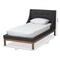Baxton Studio Louvain Grey Upholstered Walnut-Finished Twin Sized Platform Bed 146-8153 - alternate 5